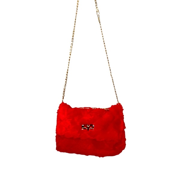 Striped Purse with Faux Fur Accents
